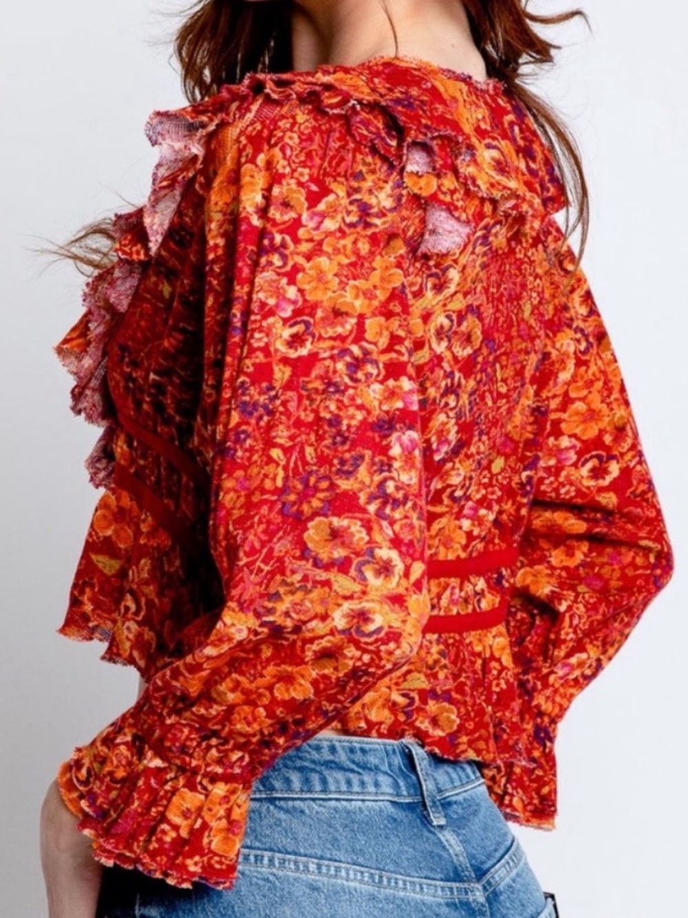 Free People Rudi Ruffle Floral Mix Blouse - Picture 4 of 9